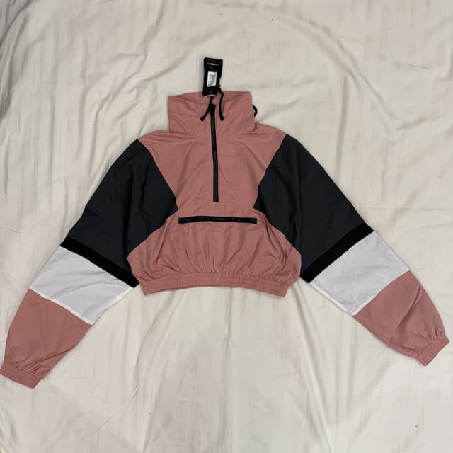 Fashion Nova Pink & Gray Lightweight Cropped Windbreaker size (S)