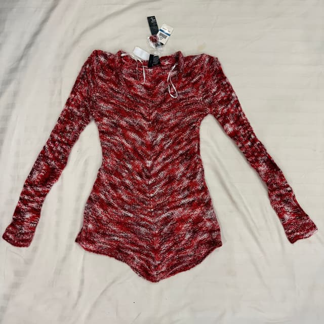 Ultra Flirt Fuzzy Red Marled Tunic Sweater - Size XS