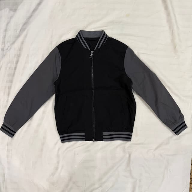 Retro Black & Gray Varsity Bomber Jacket - Size XS